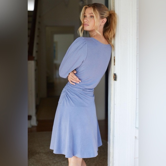 DAILY PRACTICE by ANTHROPOLOGIE Ruched Mini Dress in Muted Periwinkle - Picture 2 of 9